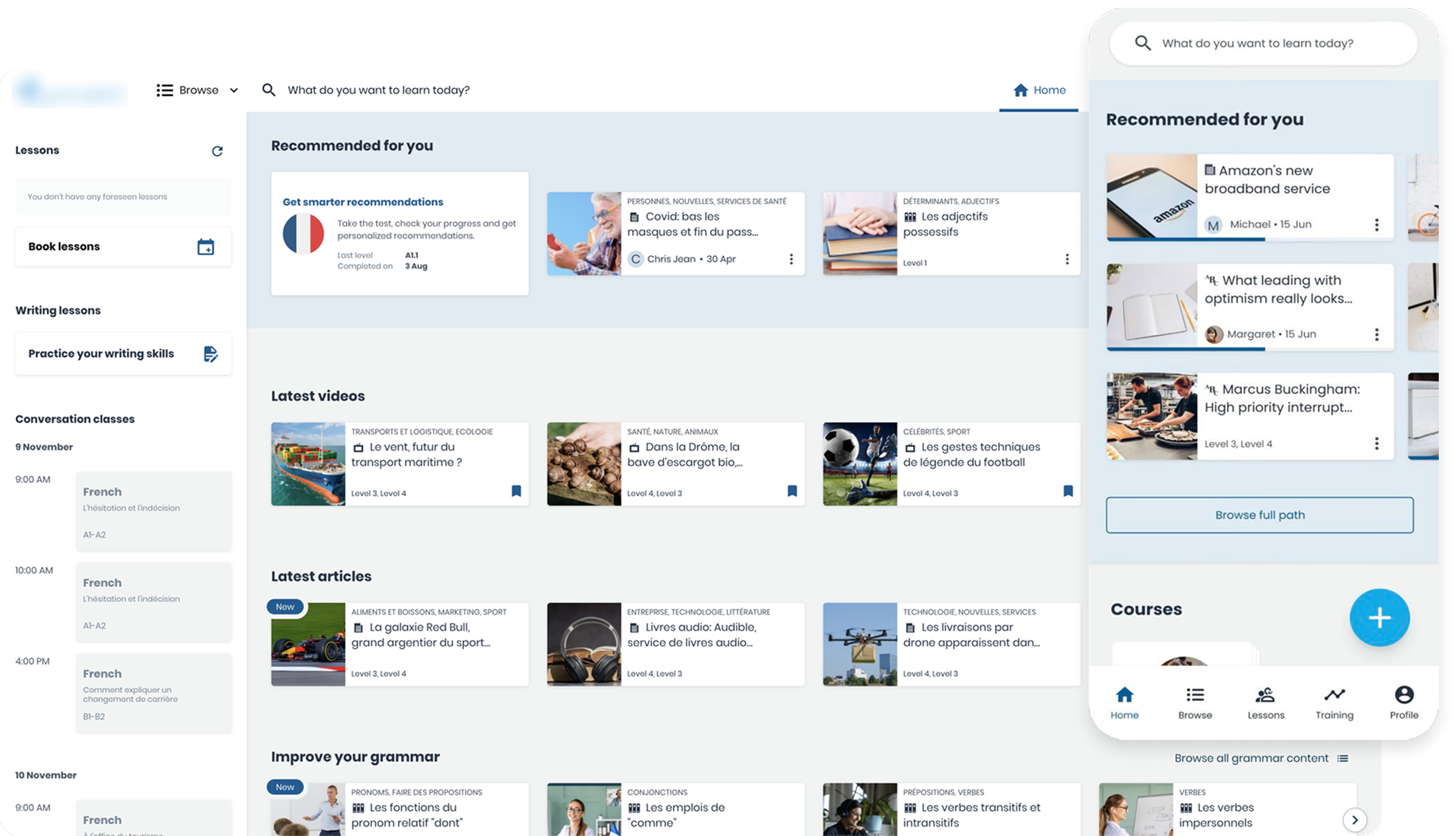 Language learning platform — main page