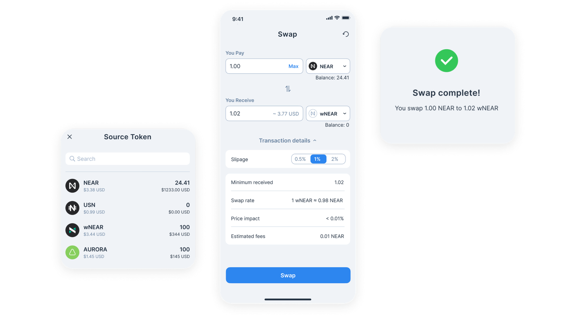 Token swap interface